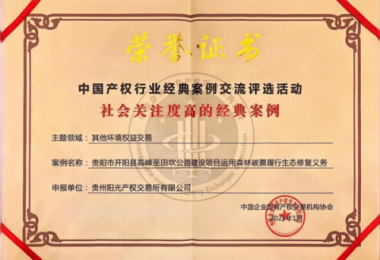 喜報(bào)！“貴陽市開陽縣高峰至田坎公路建設(shè)項(xiàng)目運(yùn)用森林碳票履行生態(tài)修復(fù)義務(wù)”成功入選中國產(chǎn)權(quán)協(xié)會年度環(huán)境權(quán)益交易領(lǐng)域經(jīng)典案例
